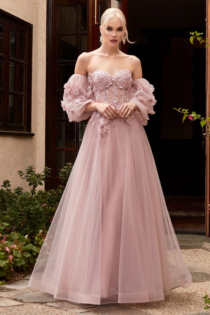 Vintage Sweet Princess Style Strapless Off Shoulder Prom & Evening Gown 3D Floral Appliqués Romantic Vibes Dress CDCD962 Sale