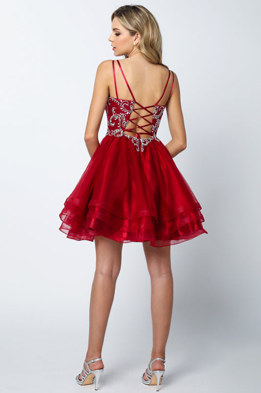 Beaded Bodice Tiered Short Cocktail & Homecoming Dress JT831