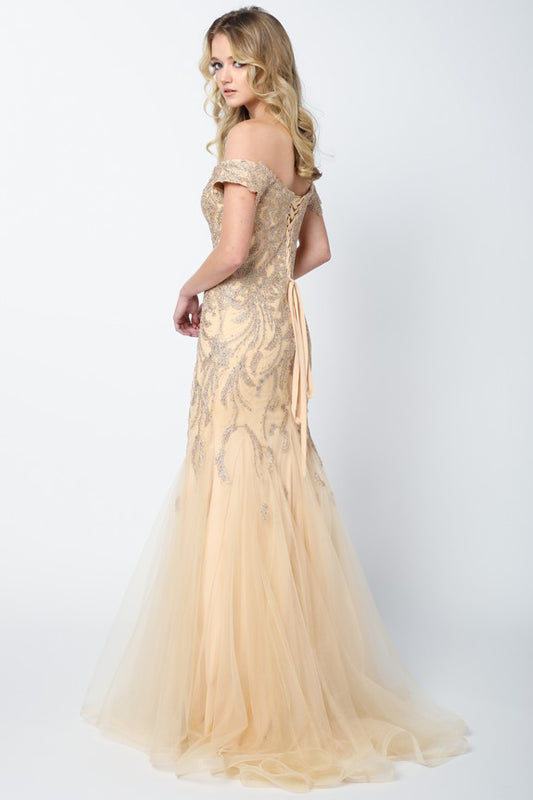 Embellished Lace Off Shoulder Mermaid Long Prom Dress JT693