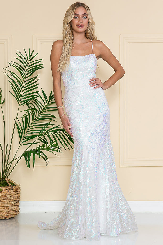 Embroidered Lace Straight Across Mermaid Long Prom Dress AC6116