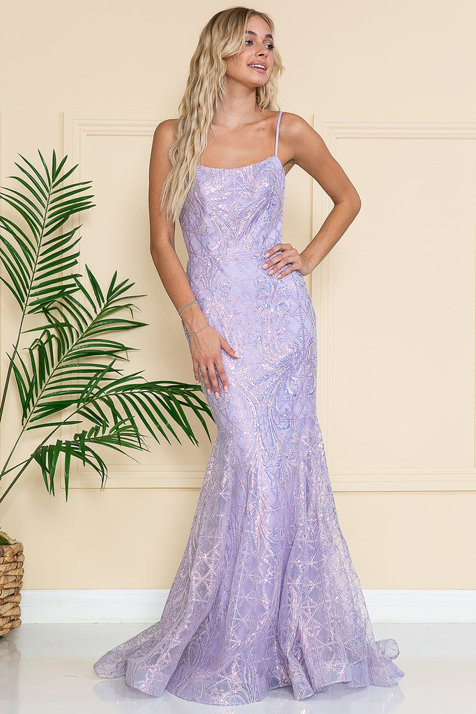 Embroidered Lace Straight Across Mermaid Long Prom Dress AC6116