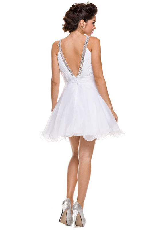 Jewel Embellished V-Back Short Wedding Dress JT725W