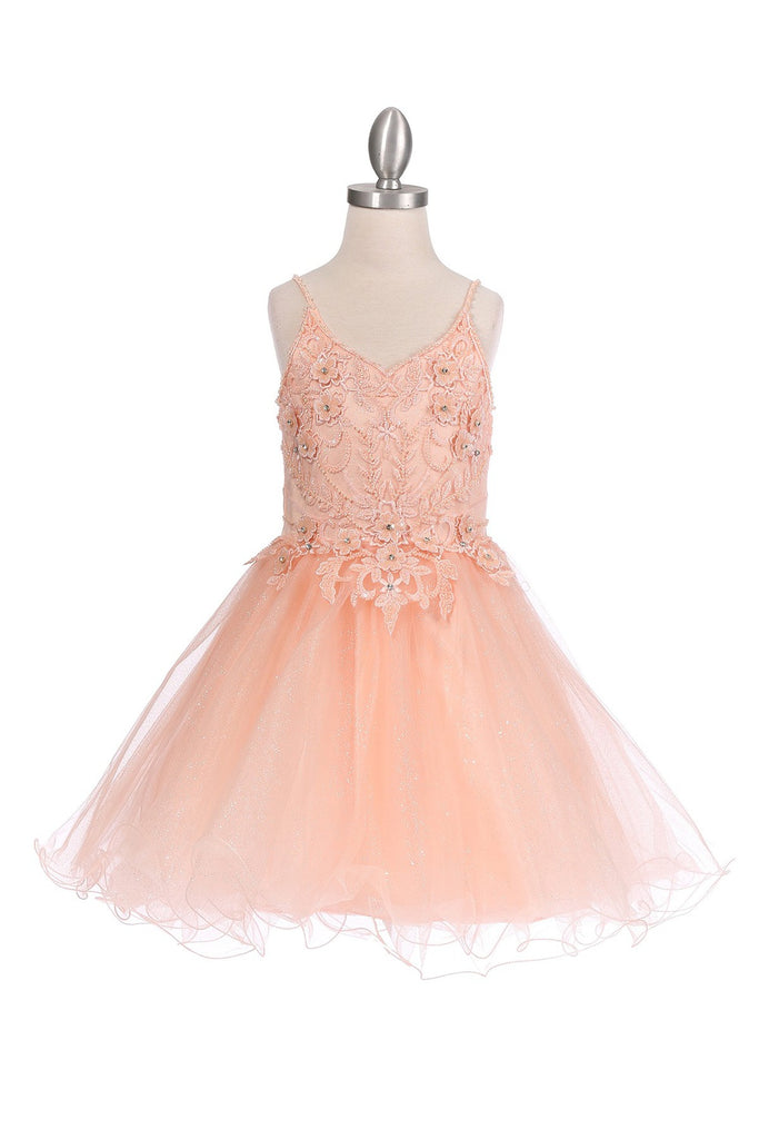 Elegant Illusion Sparkly Tulle A-Line Short Kids Dress CU5112