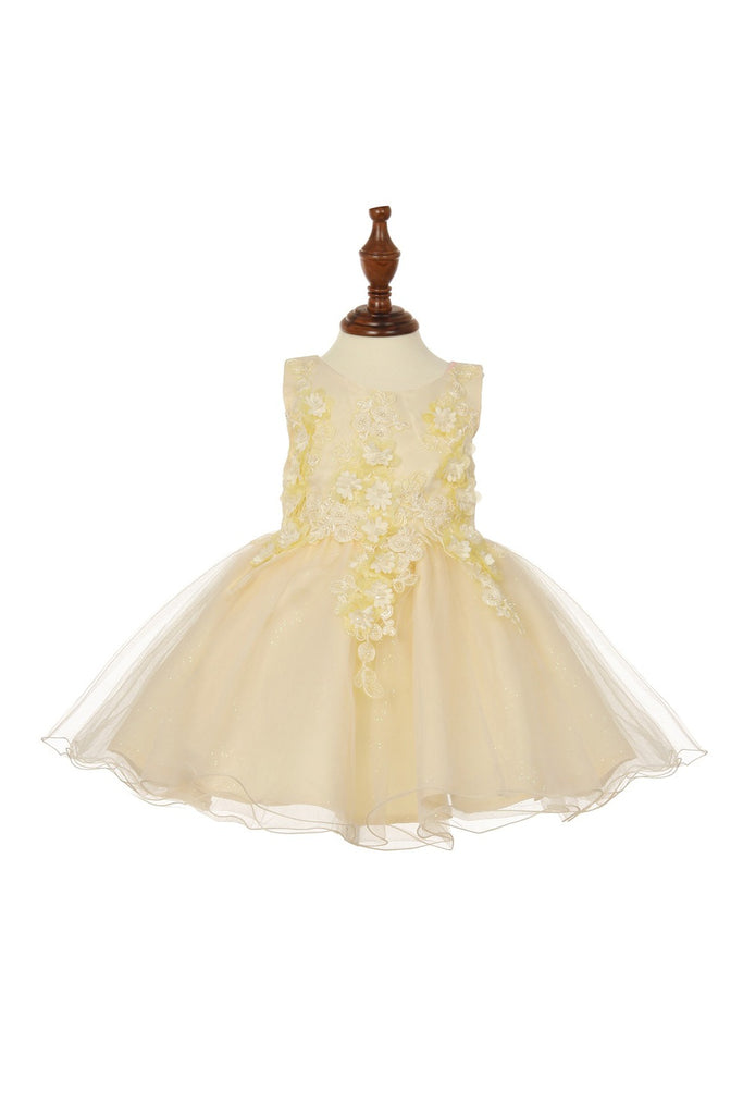 Elegant Lace Pearls Beaded 3D Flowers Back Satin Sash Short Kids Dress CU9109