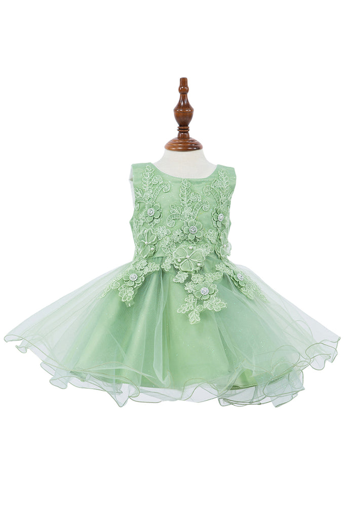 Elegant Lace Glitter Tulle Rhinestone 3D Flowers Cotton Lining Short Kids Dress CU9110
