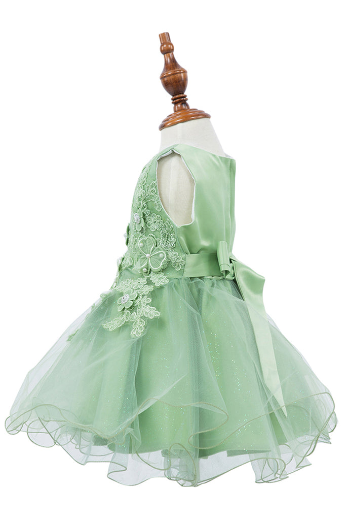 Elegant Lace Glitter Tulle Rhinestone 3D Flowers Cotton Lining Short Kids Dress CU9110