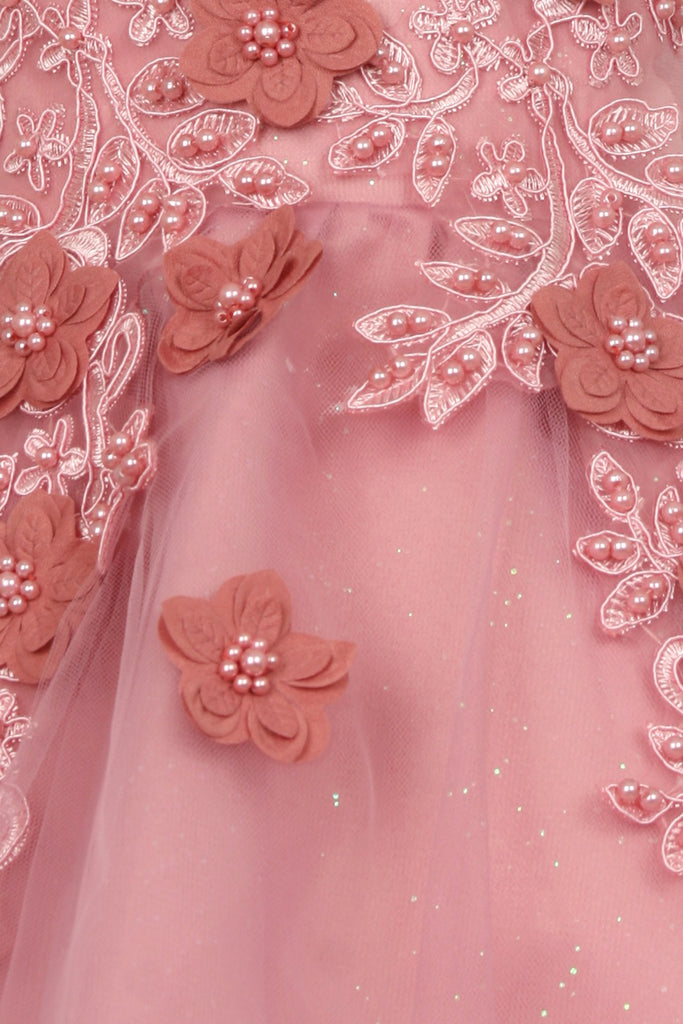 Elegant Pearls Beaded 3D Flowers glitterred Tulles Layered Skirt Short Kids Dress CU9111B