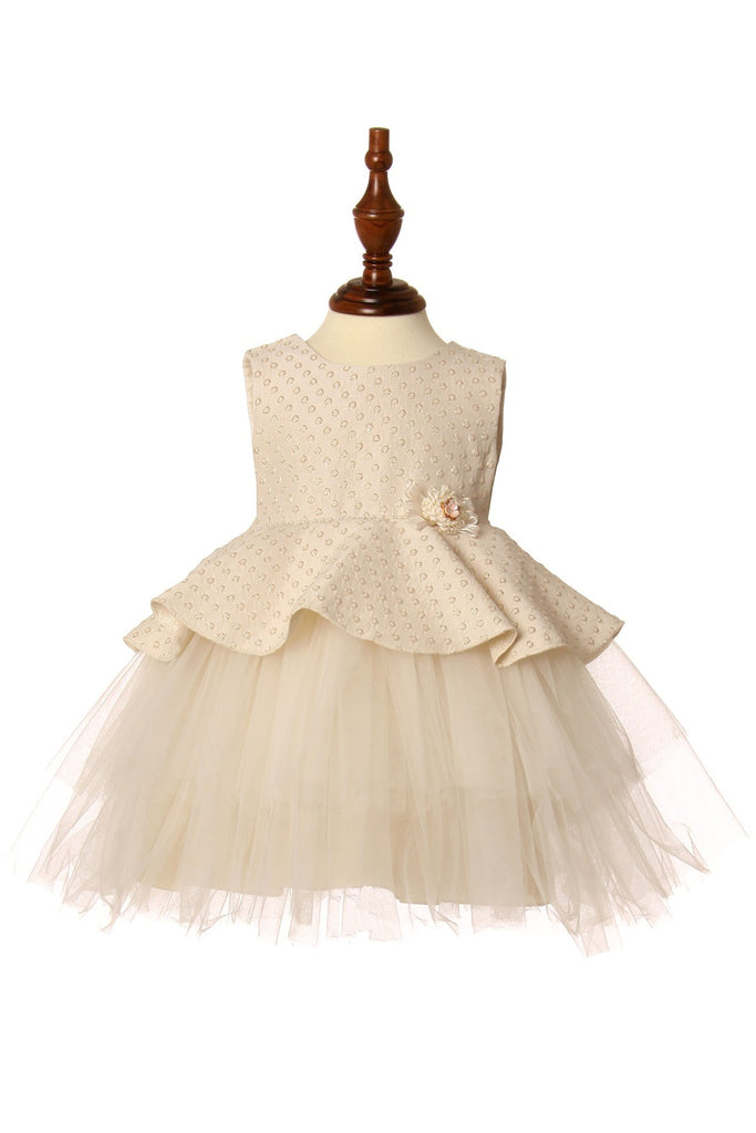 Elegant Soft Tulle Skirt Embossed Jacquard Top Short Kids Dress CU9115B