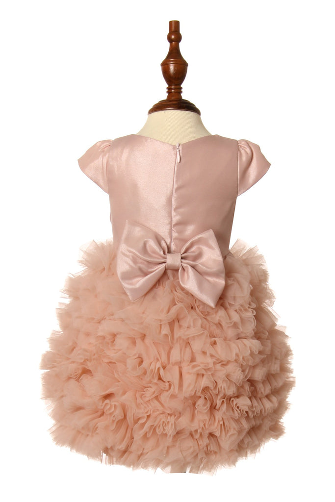 Elegant Cute Ruffled Bubble Removable Back Bow Short Kids Dress CU9116B