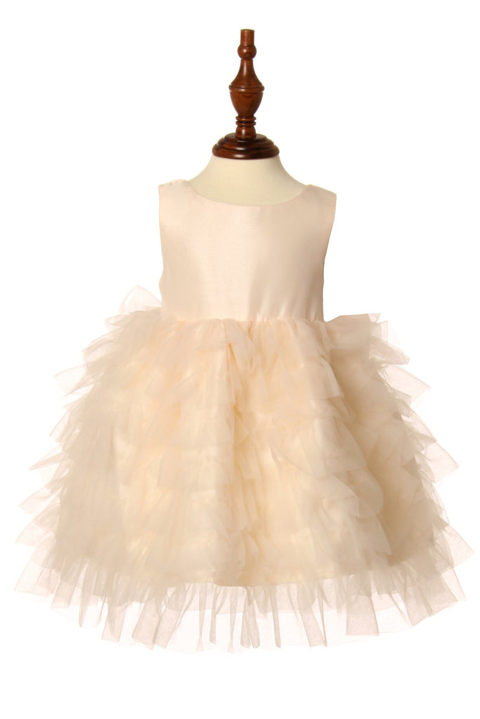 Elegant Tulle Ruffled With Bow Short Kids Dress CU9118B