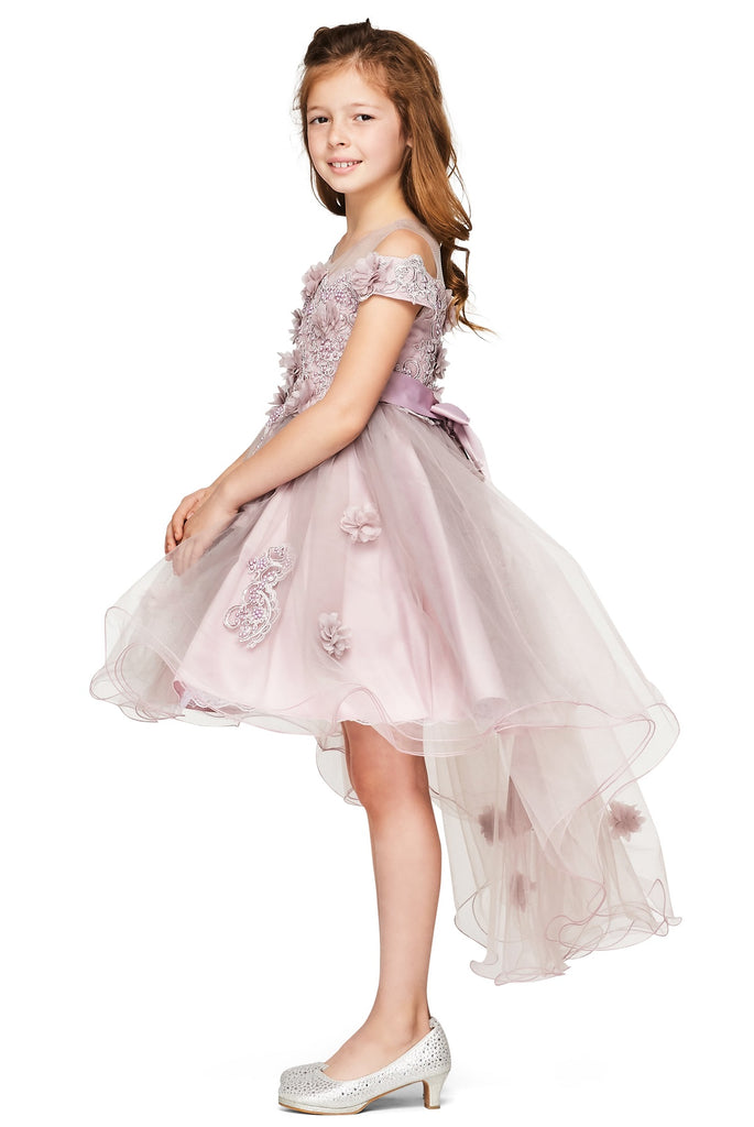 Elegant Hand-Crafted Lace Appliques Sequin Pearl Beads Shining Short Kids Dress CU9119