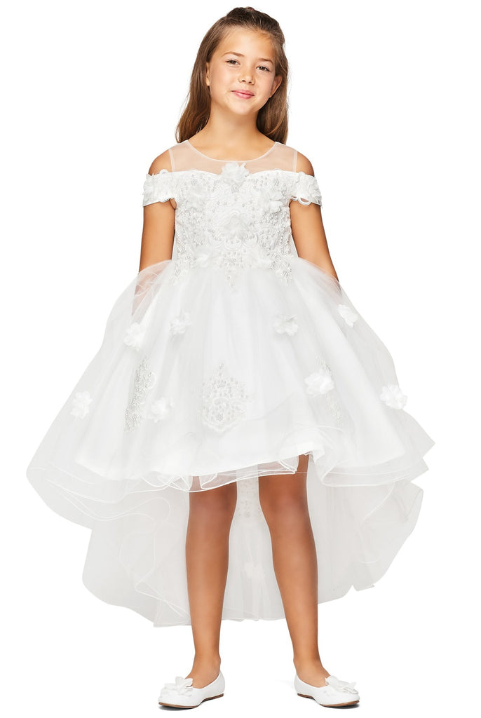 Elegant Hand-Crafted Lace Appliques Sequin Pearl Beads Shining Short Kids Dress CU9119