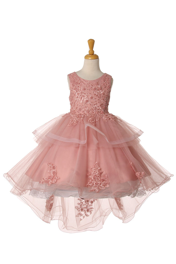 Elegant Hand-Crafted Lace Appliques Sequin Beads Short Kids Dress CU9120