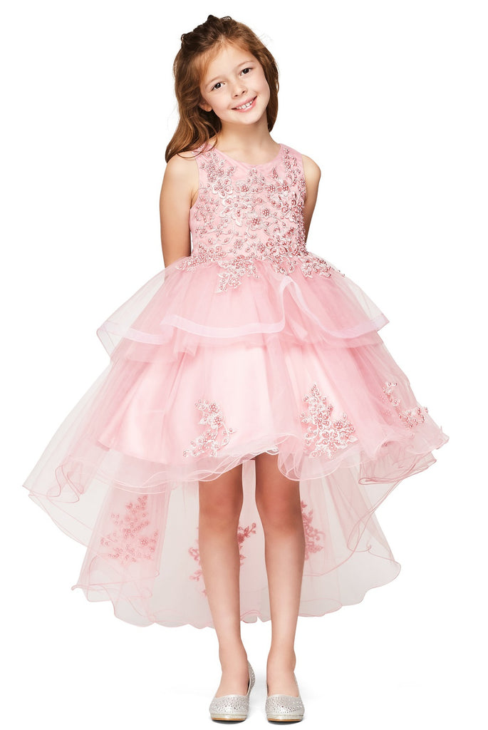 Elegant Hand-Crafted Lace Appliques Sequin Beads Short Kids Dress CU9120