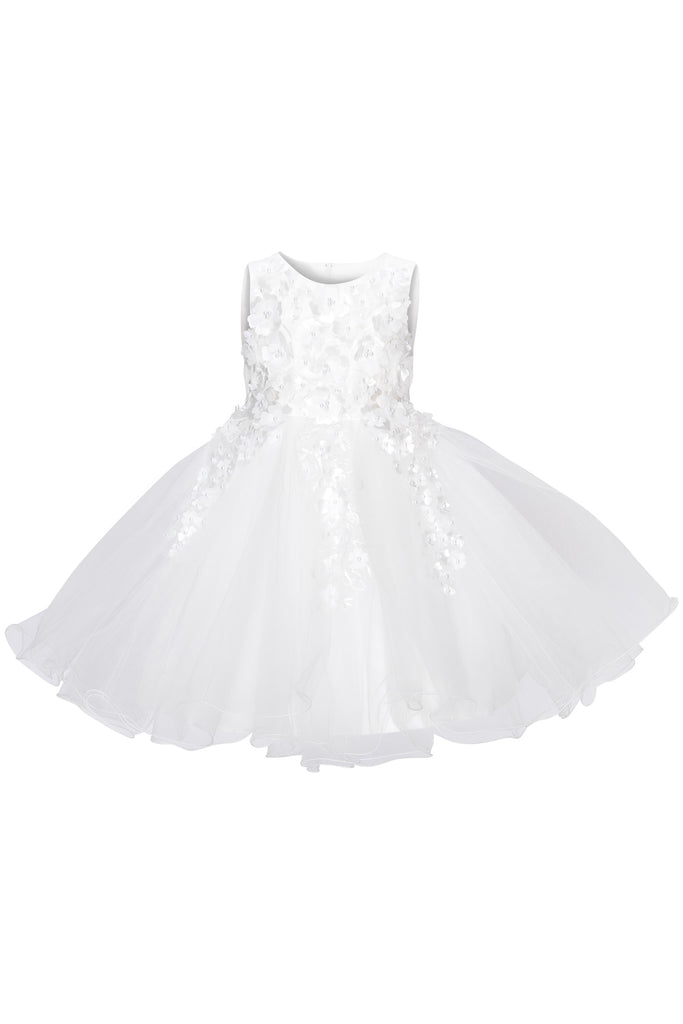 Elegant Flower Multi Layered Tulle Har Crafted Two Tone Short Kids Dress CU9122