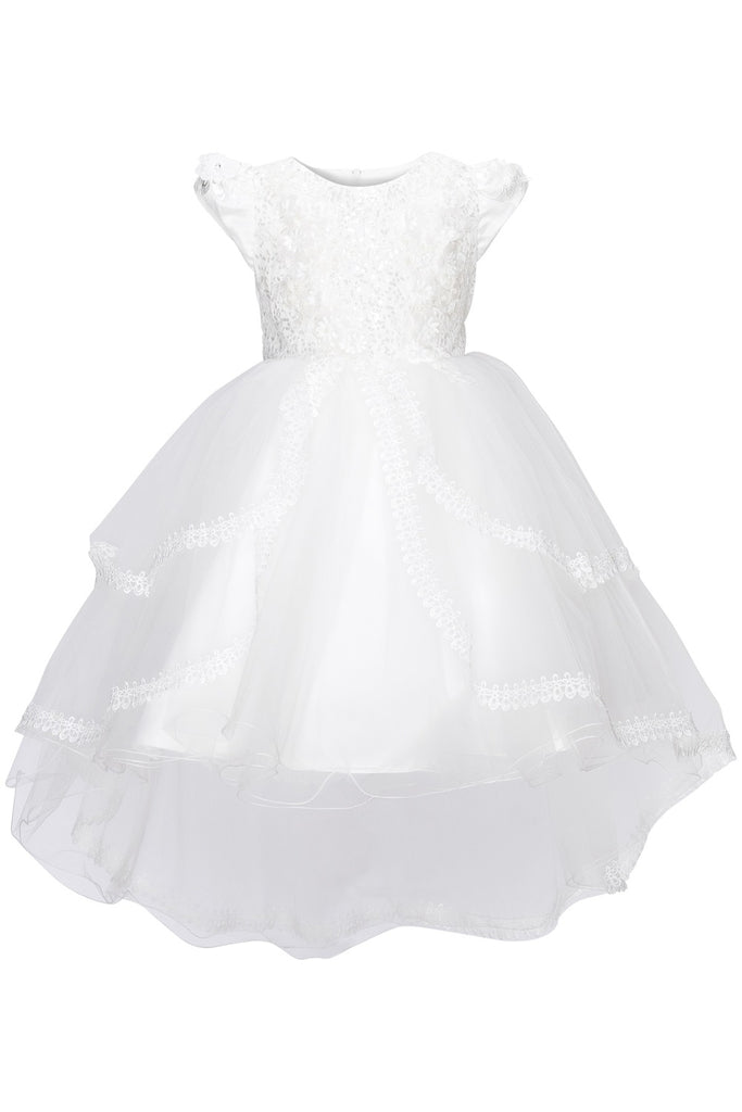 Beautiful Lace Decorated Sequin Lace Top Cap Sleeves Long Kids Dress CU9123