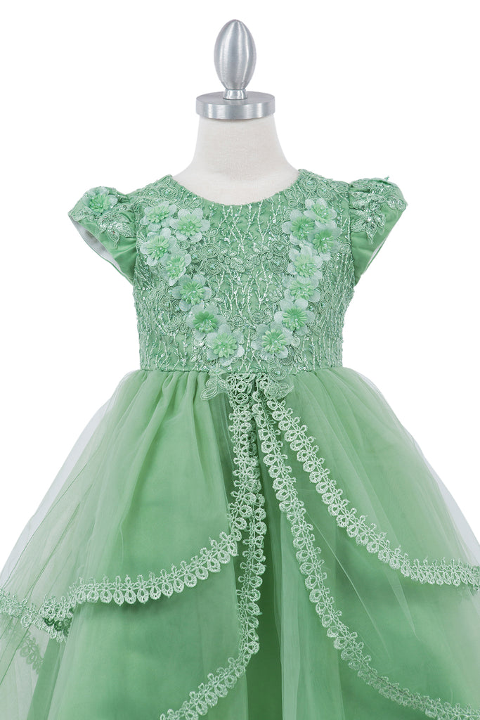 Beautiful Lace Decorated Sequin Lace Top Cap Sleeves Long Kids Dress CU9123