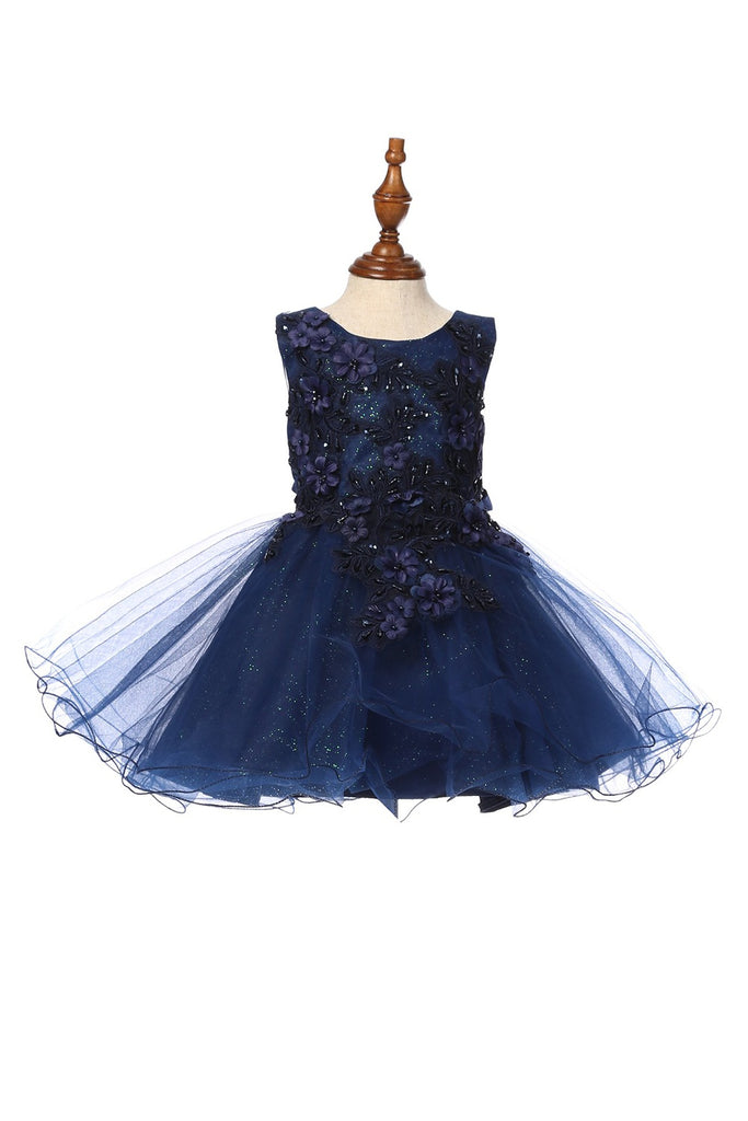 Super Cute Flower Lace Adorned With 3D Flowers Baby Tulle Kids Dress CU9125B