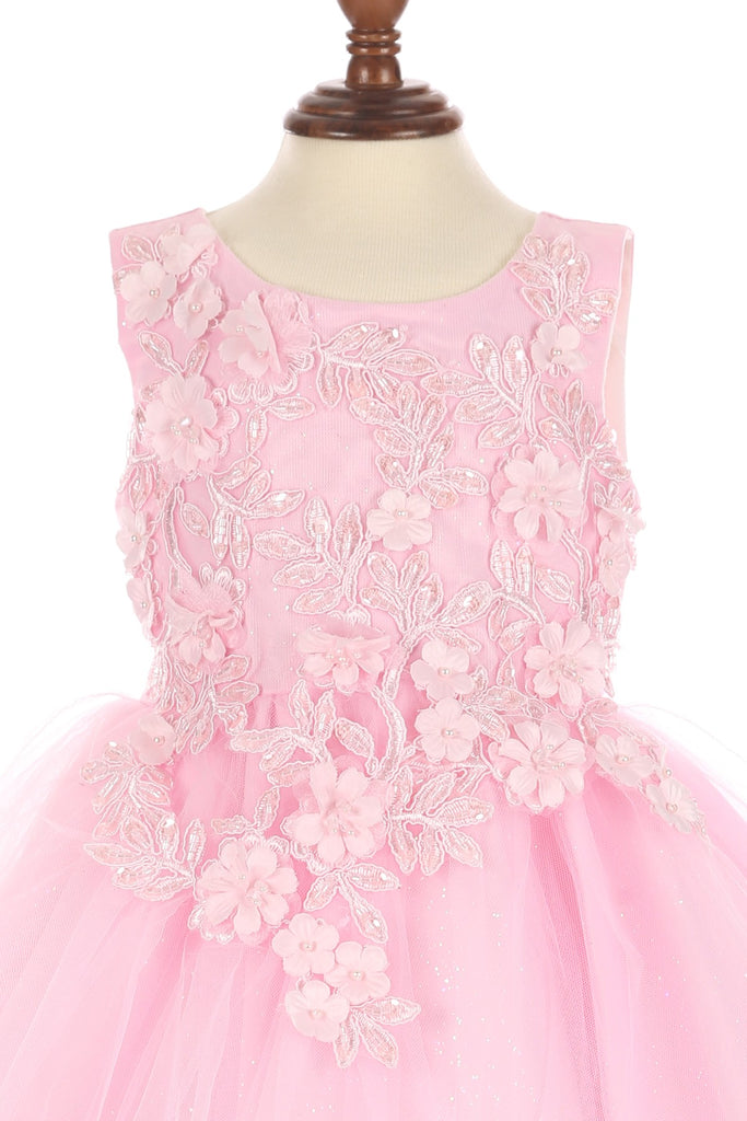 Super Cute Flower Lace Adorned With 3D Flowers Baby Tulle Kids Dress CU9125B