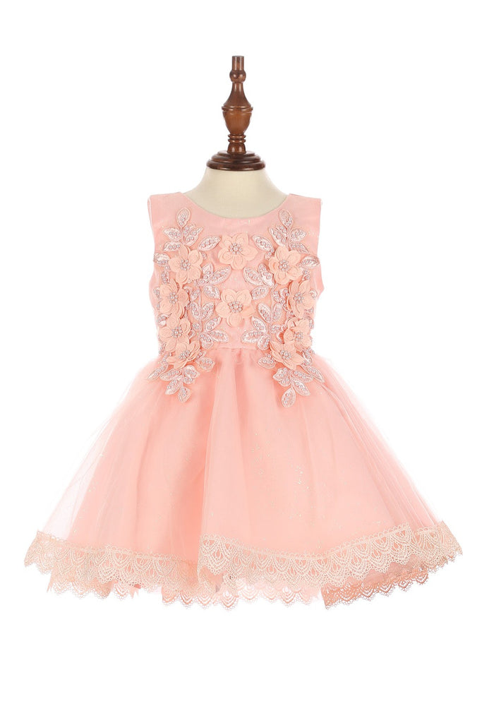 Beautiful Adorned With 3D Flowers Lace Tulle Skirt Kids Dress CU9126B