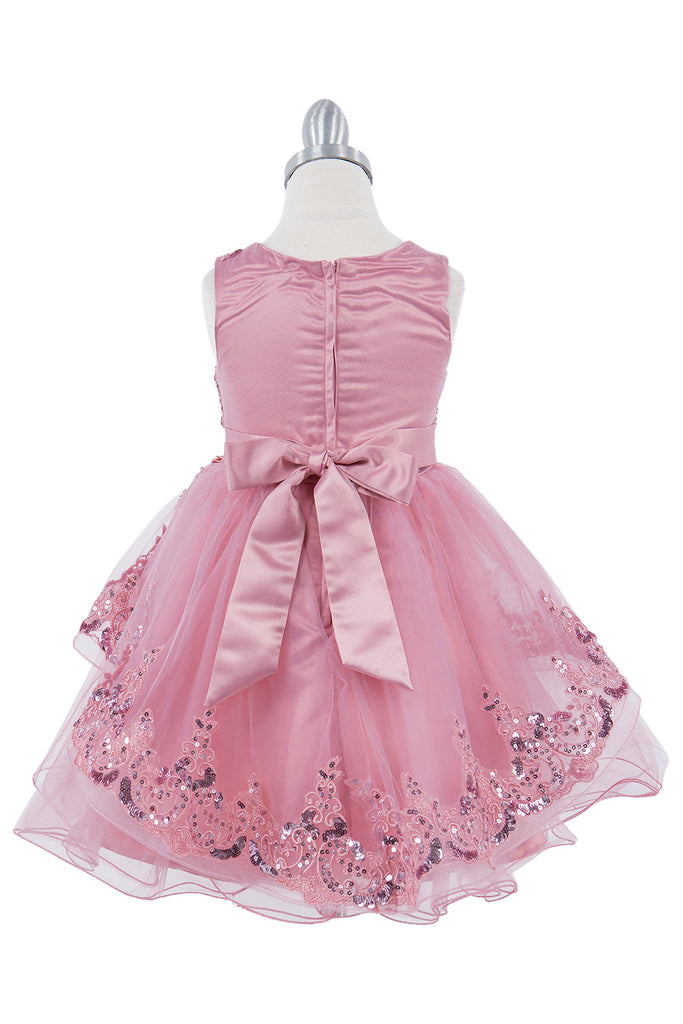 Decorated With Sequin Flowers Elegant Sleeveless Lace Kids Dress CU9132