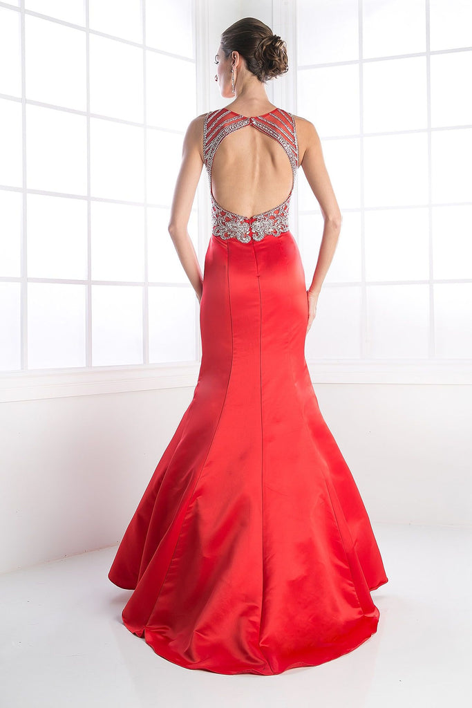 Embroidered Beads Bodice Satin Mermaid Long Prom Gown CDC238