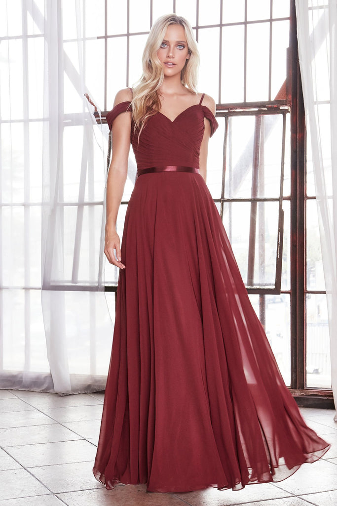 A-line Chiffon Prom & Bridesmaid Dress Classic Refind Silhouette Laced Corset Off Shoulder Fitted Bodice CDCD0156