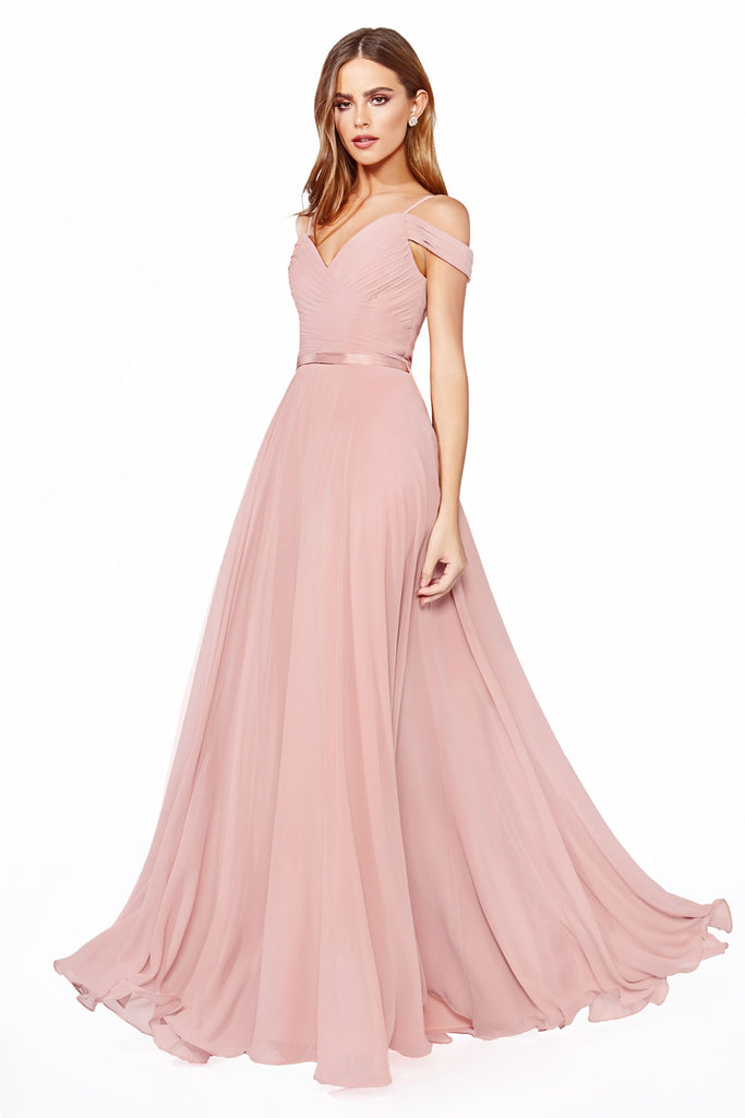 A-line Chiffon Prom & Bridesmaid Dress Classic Refind Silhouette Laced Corset Off Shoulder Fitted Bodice CDCD0156