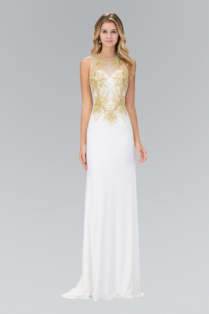 Floor Length Dress with Lace Embroidered Back and Bodice GLGL1343