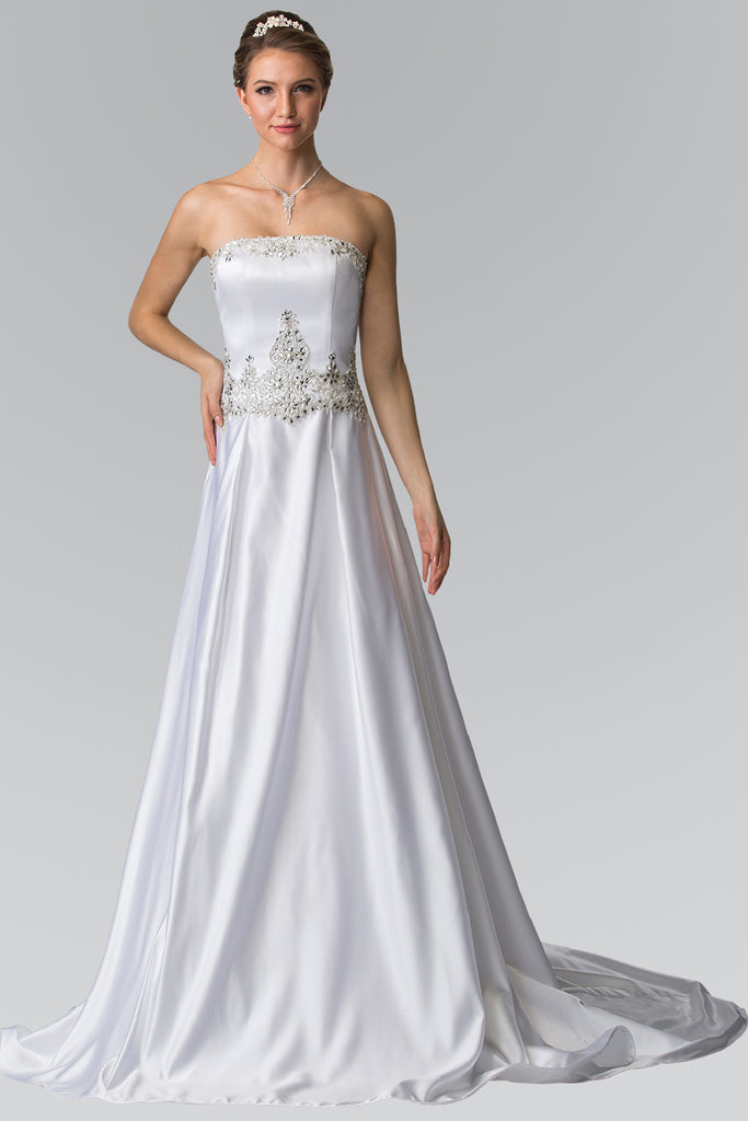 Jewels Embellished Strapless Wedding Dress with Tail GLGL2201