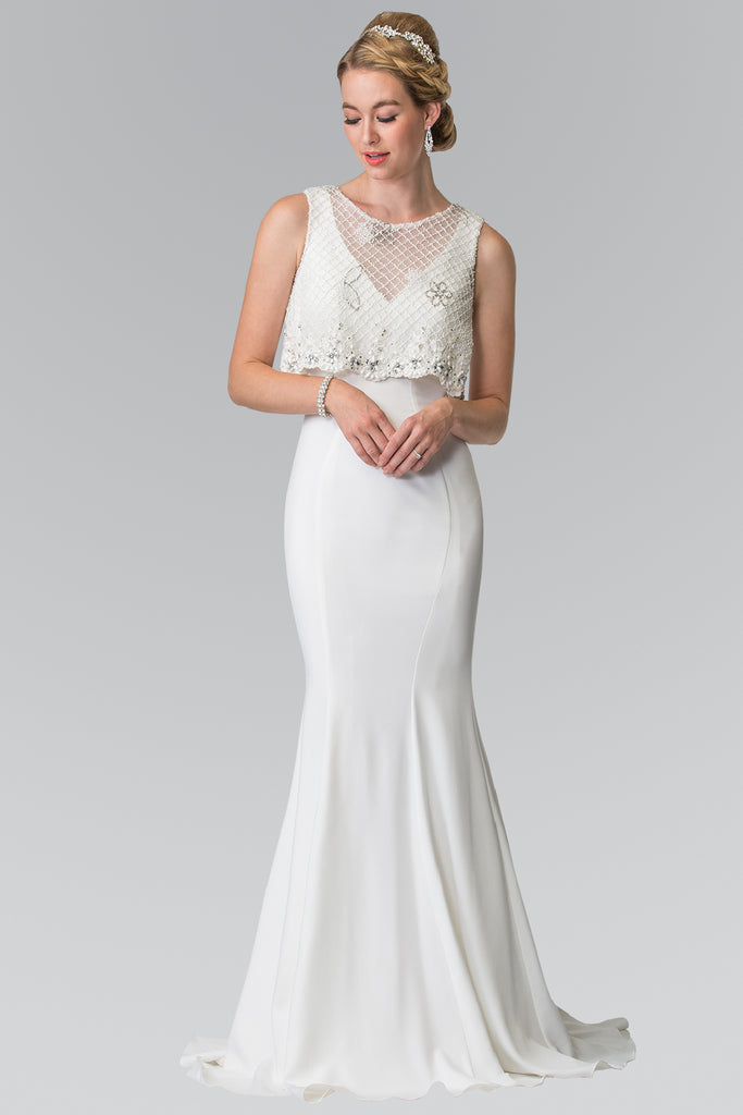V-neck Long Dress with Detachable Beaded Lace Top GLGL2257